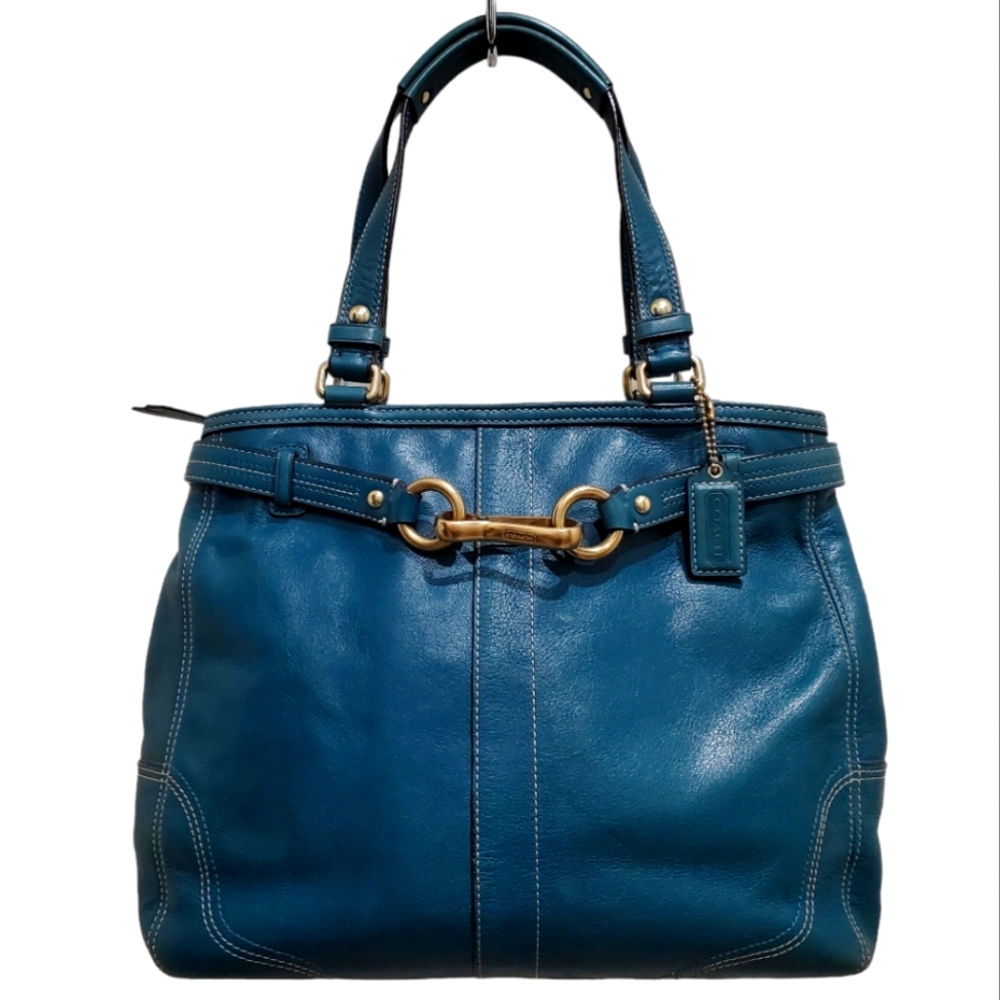 Authentic Coach Hampton Dark Teal Gold Bag Medium Satchel Very Nice! $350